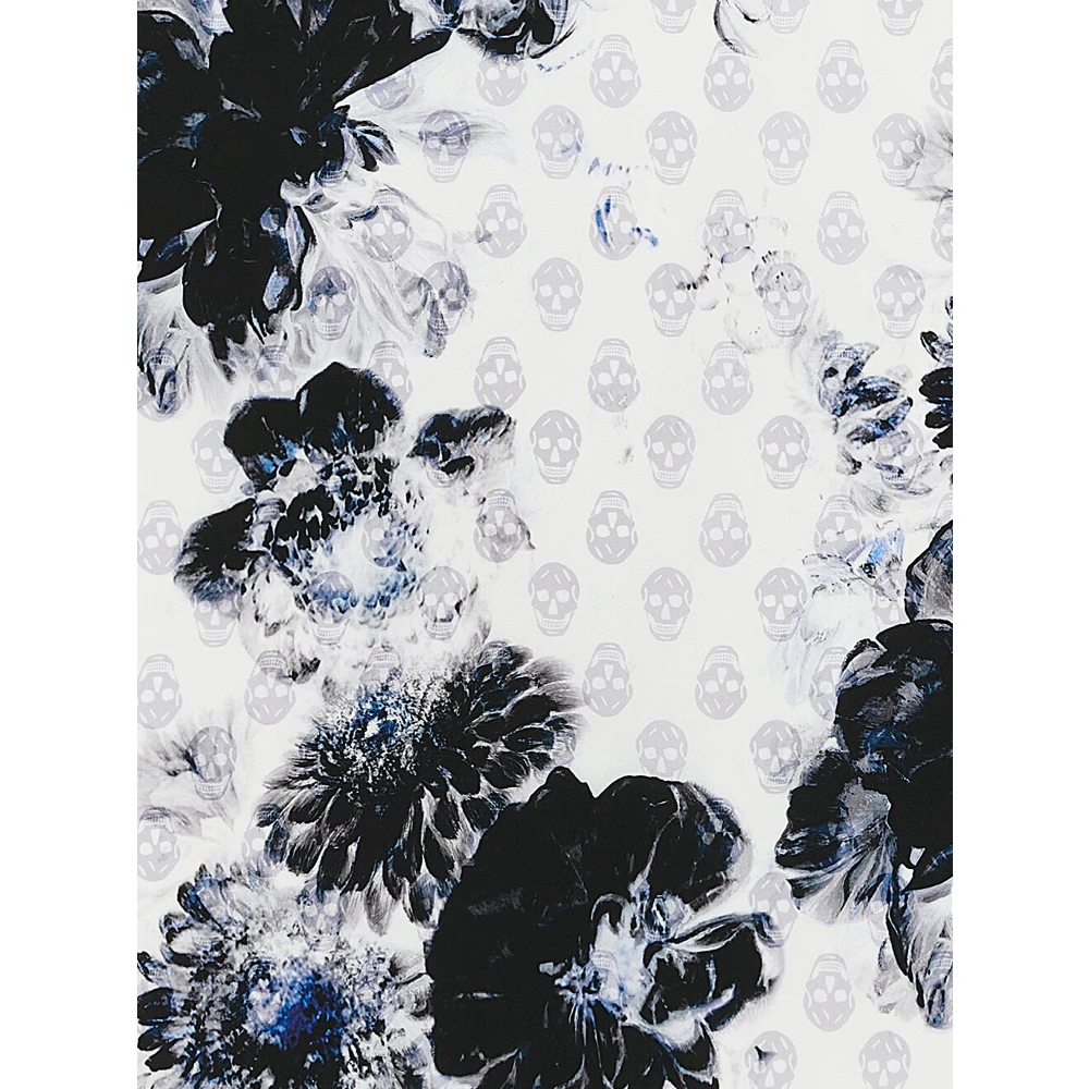 alexander mcqueen Zijden Foulard met Bloemenmotief en Skull Print White Dames