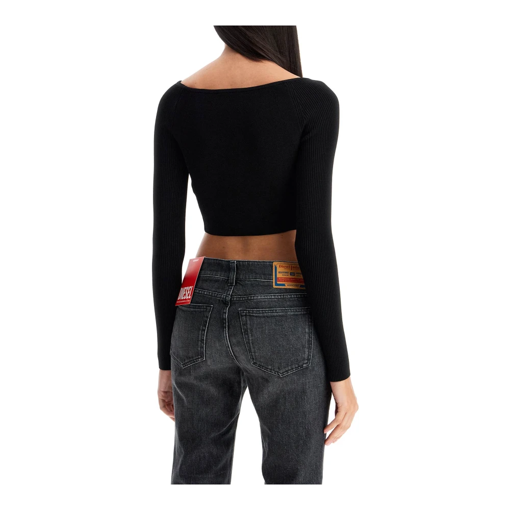 Diesel Gebreide Crop Top met Wijde Halslijn Black Dames