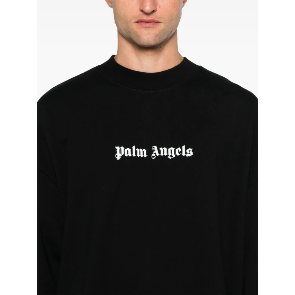 Palm Angels Zwarte Logo Print Crew Neck Sweater Black Heren