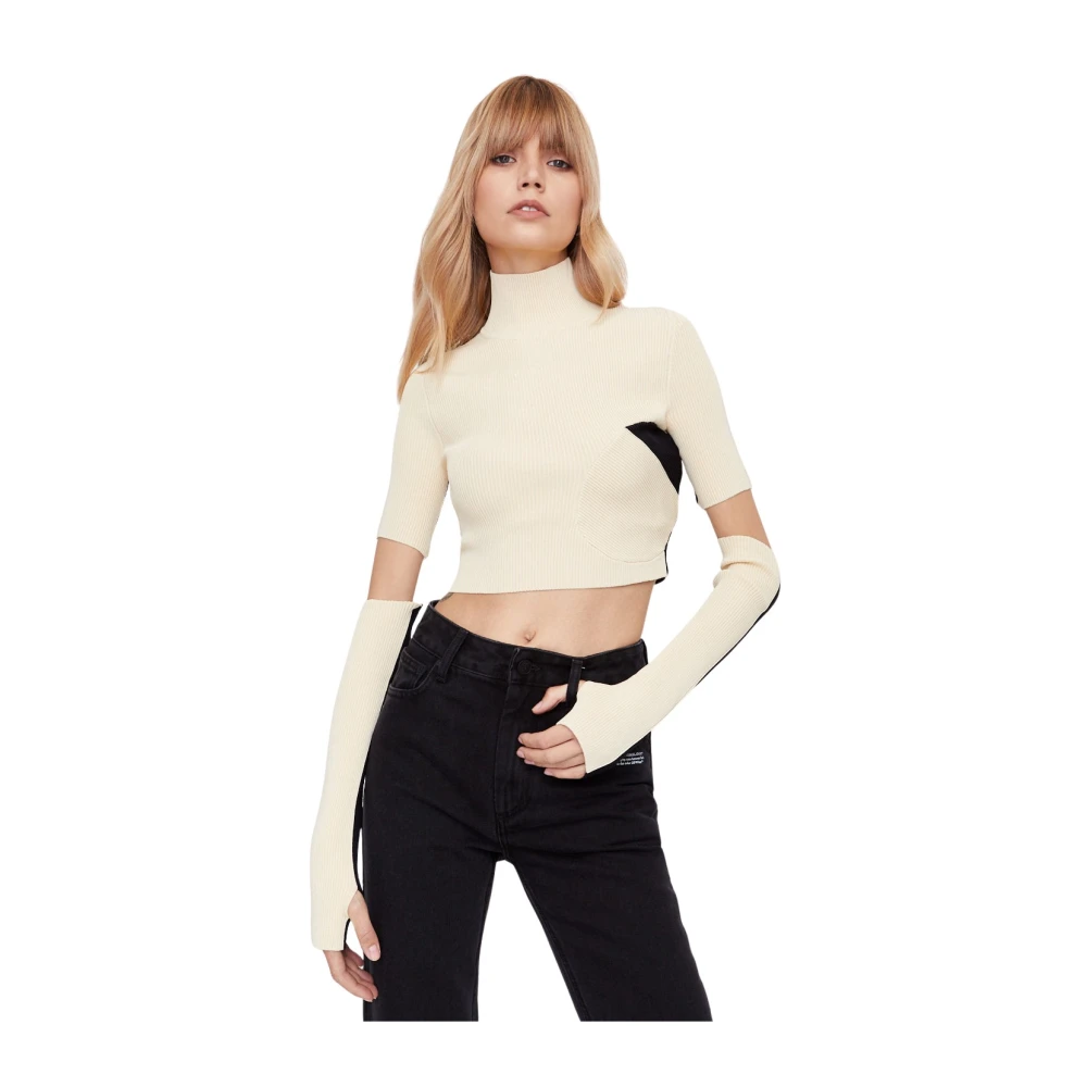 Off White Tweekleurige korte golfstijl trui Beige Dames