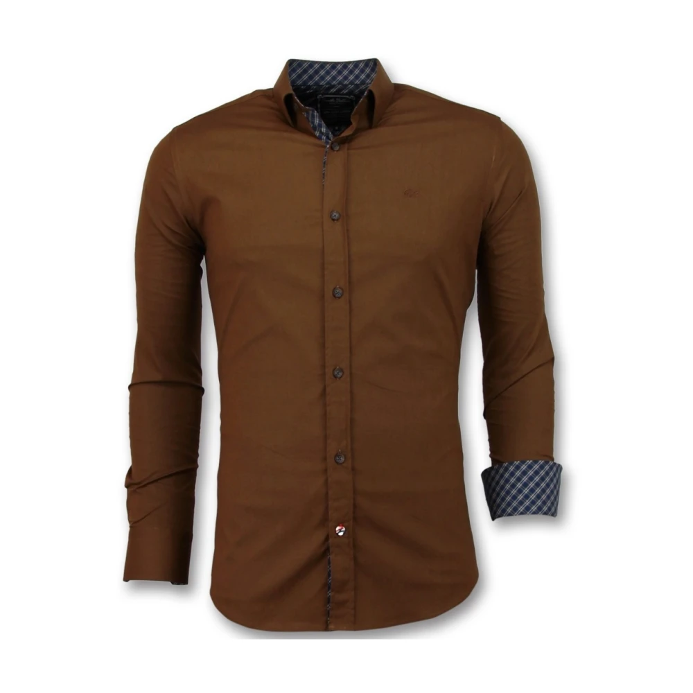 Gentile Bellini Italienska Vita Skjortor - Slim Fit Skjortor för Affärsmän - 3038 Brown, Herr