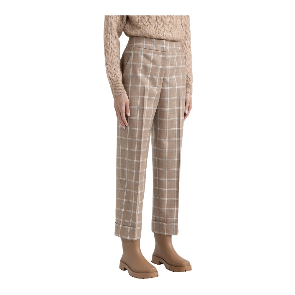 PESERICO Lurex maxi geruite stretchwollen flanellen broek Brown Dames