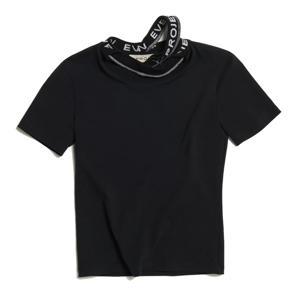 Y Project Zwart T-shirt met Drievoudige Kraag en Gelaagd Ontwerp Black Dames