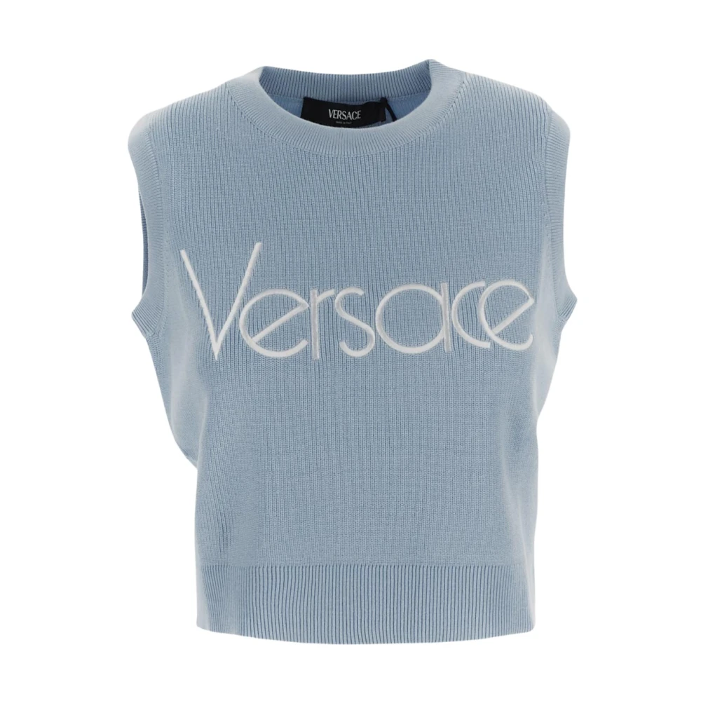 Versace Katoenen vest met logo Blue Dames
