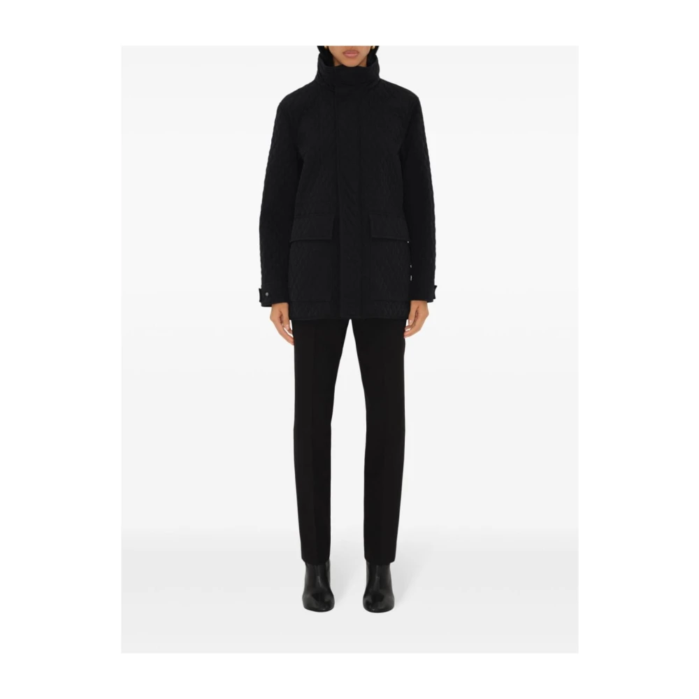 Burberry Zwarte Diamant Gewatteerde Jas Black Dames