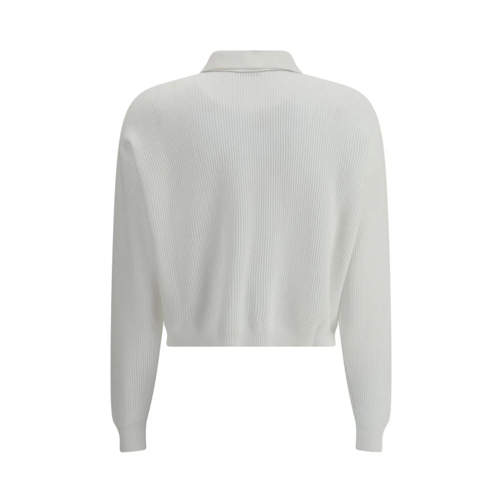 BRUNELLO CUCINELLI Elegante Katoenen Gebreide Trui met Klassieke Kraag White Dames