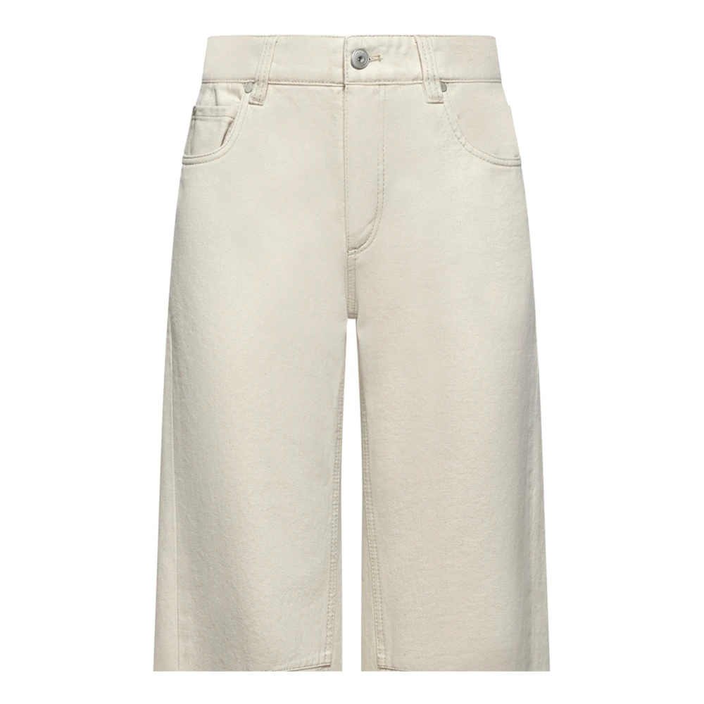 BRUNELLO CUCINELLI Beige Katoenen Twill Wijde Pijp Broek Beige Dames