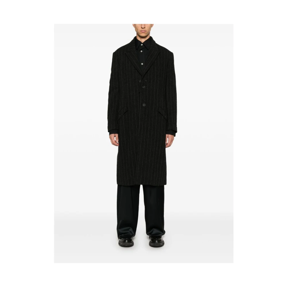 Yohji Yamamoto Zwarte wollen jas met krijtstreep Black Heren