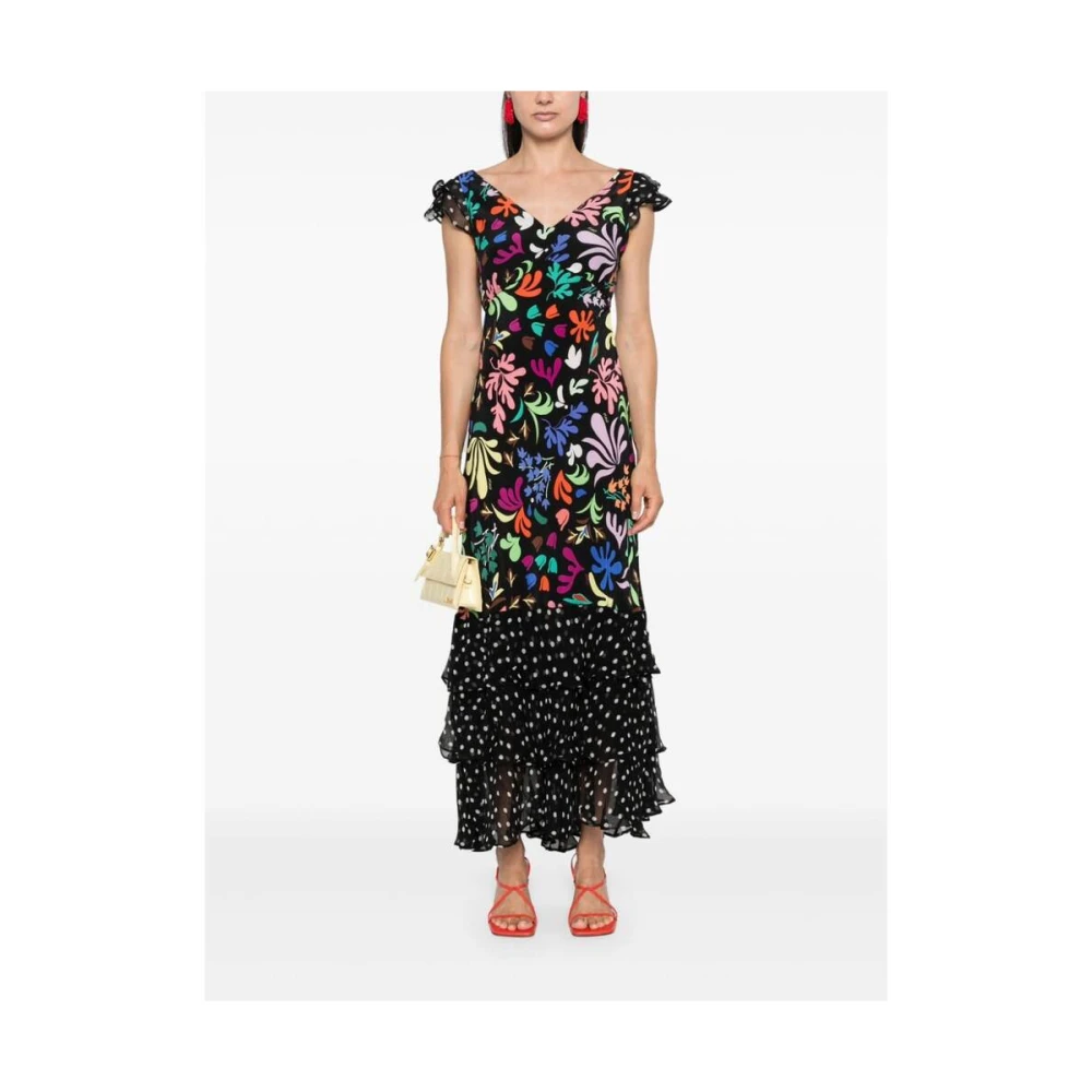 Rixo Zijden Mix Print V-Hals Jurk Multicolor Dames