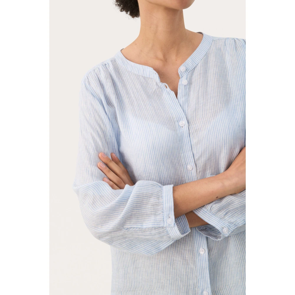 Part Two Gestreept Windsurfer Linnen Shirt Blue Dames
