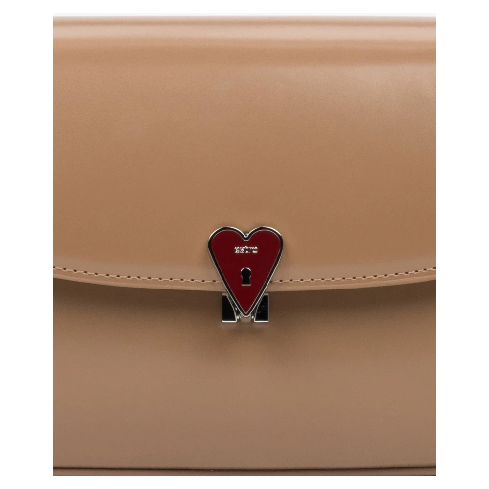 Estro Kleine Beige Leren Schoudertas voor Vrouwen met Hartvormige Pin Er00116267 Beige Dames