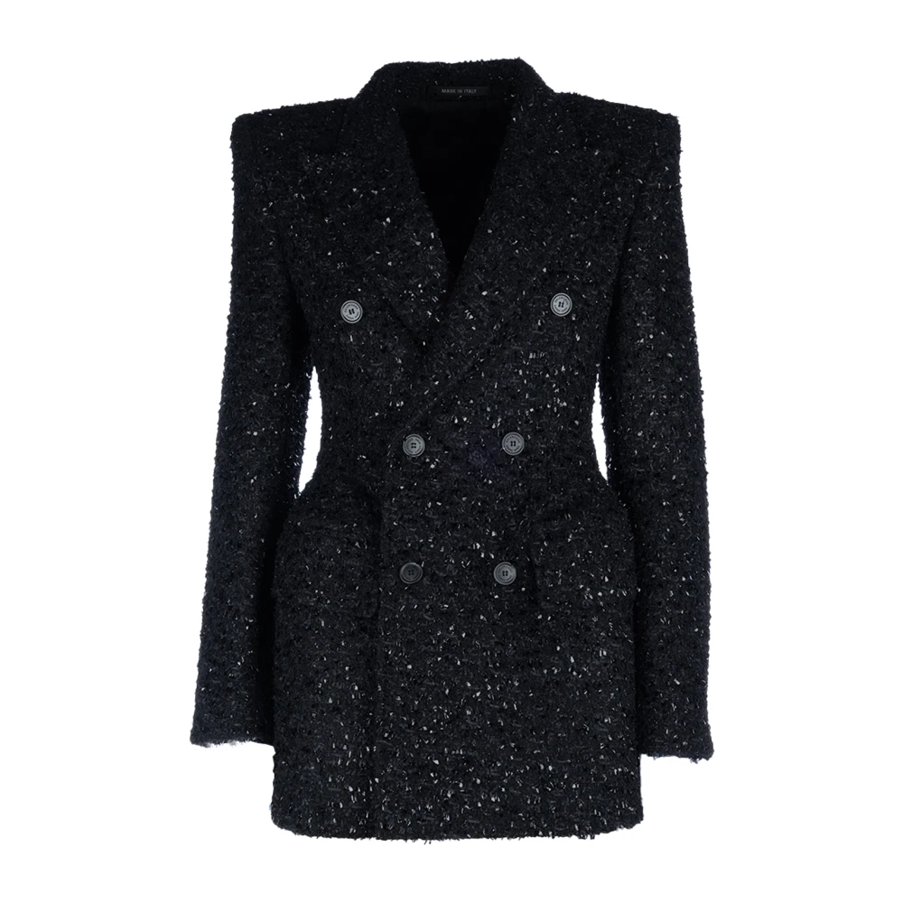Balenciaga Black Bouclé Oversize Hourglass Blazer - Female - Blazers - Xs - Jackets