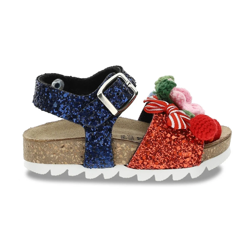 Monnalisa Girls Multicolor Glitter Sandal With Appliqués - Kids Sandals - 24 Eu - Kids