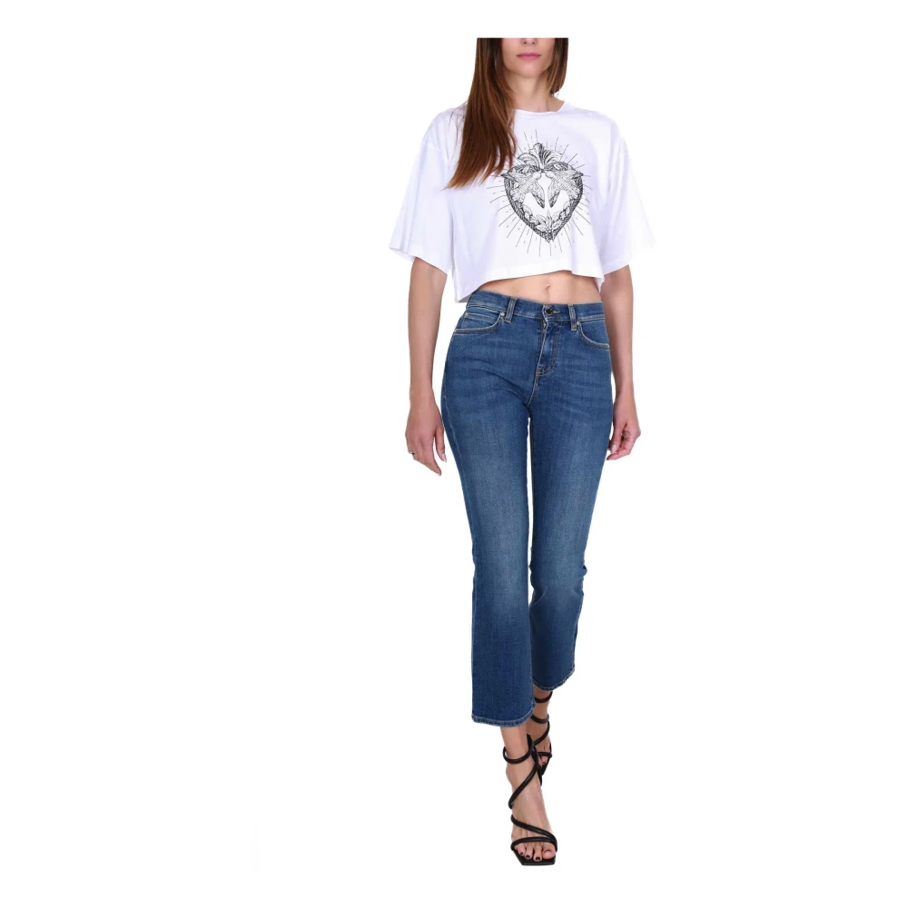 pinko Flared Fit Denim Jeans met Logo Borduurwerk Blue Dames