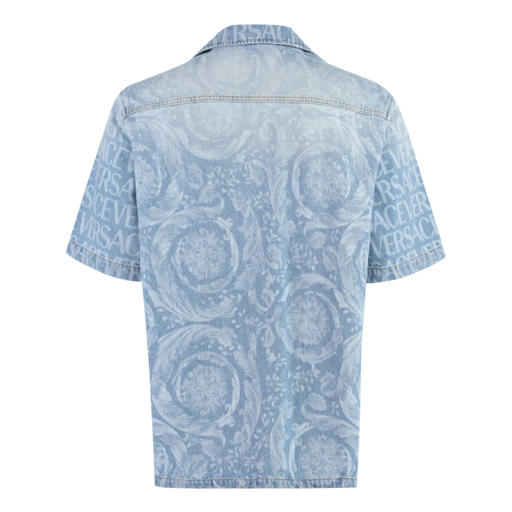 Versace Barok Silhouet Denim Overhemd Blue Heren