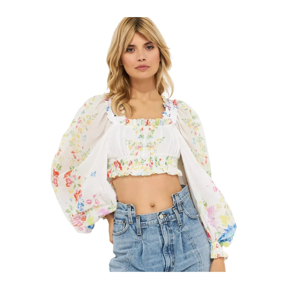 Charo Ruiz Ibiza Witte Bloemen Crop Top White Dames