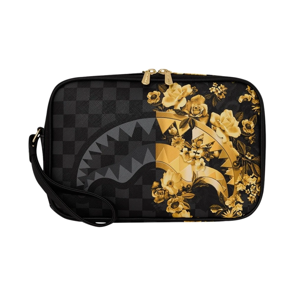 Sprayground Uomo Beauty Case Necessaire Pochette Donna Toiletry Bag Gold Floral - Immagine 3