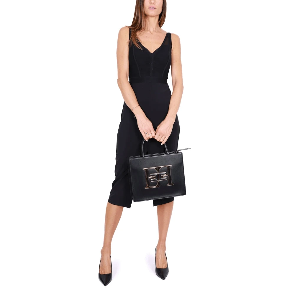 Elisabetta Franchi Zwarte Bustier Top Midi Jurk Black Dames