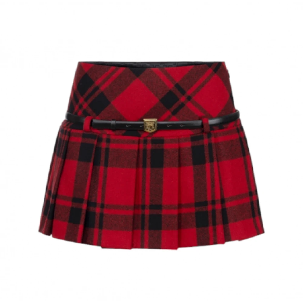 Elisabetta Franchi Rode Tartan Korte Rok Zwarte Riem Multicolor Dames