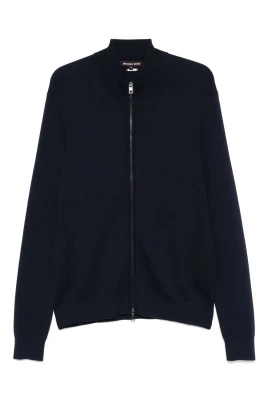 Blå Stickad Cardigan Med Dragkedja