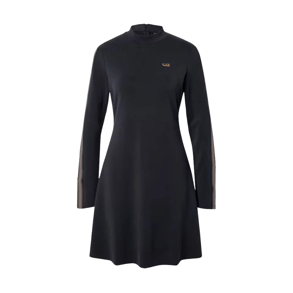Emporio Armani EA7 Zwarte Jersey Jurk met Hoge Kraag Black Dames