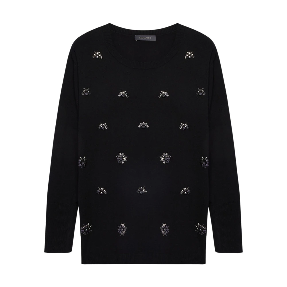 Elena Mirò Handgeborduurde eco-viscose trui Black Dames