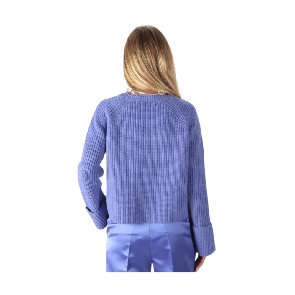 Liviana Conti Paarse Geribbelde Wollen Trui met Raglanmouwen en Zilveren Studs Purple Dames
