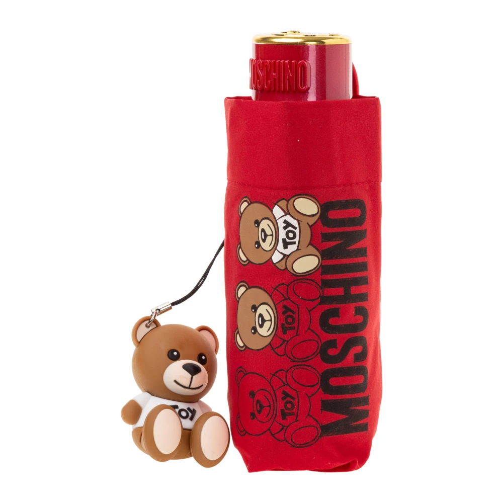 Moschino Gestreepte Supermini Paraplu met Drukknoopsluiting Red Dames