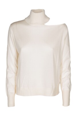 Maglione Donna Manica Corta Cashmere E Seta, Collo Alto, Mix Lana Merino, Made In Italy, Beige/grigio, Regalo Di Qualità