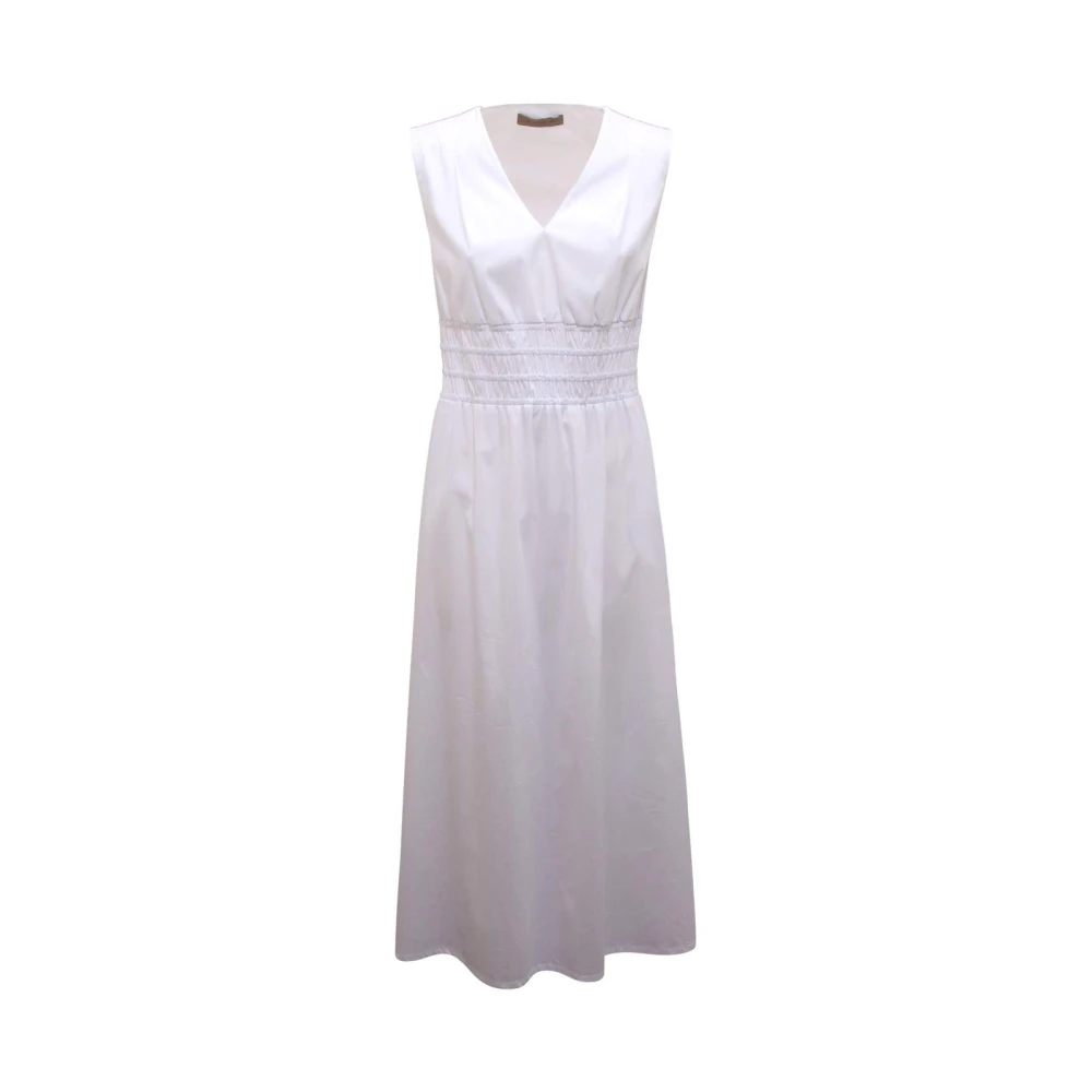 D.exterior Women's White Midi Dresses, Xs, Popeline Abito Smanicato Arriccio In Vita