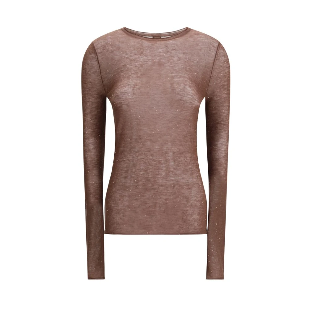 Pinko Women's Brown Long Sleeve T-Shirts, Xs, Shimmering Micropaillette Jumper