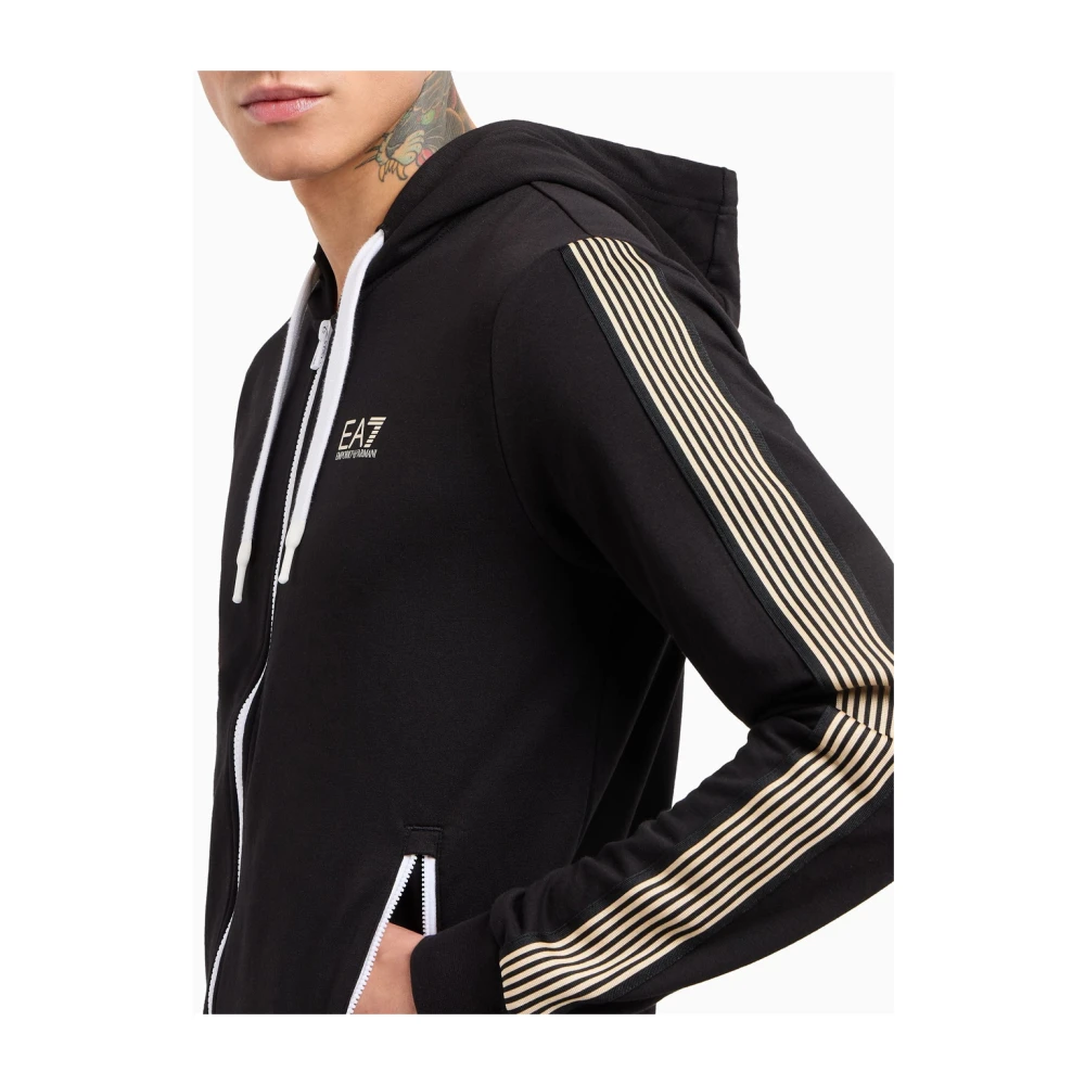 Emporio Armani EA7 Zwarte Zip Hoodie Stijlvolle Sportkleding Black Heren
