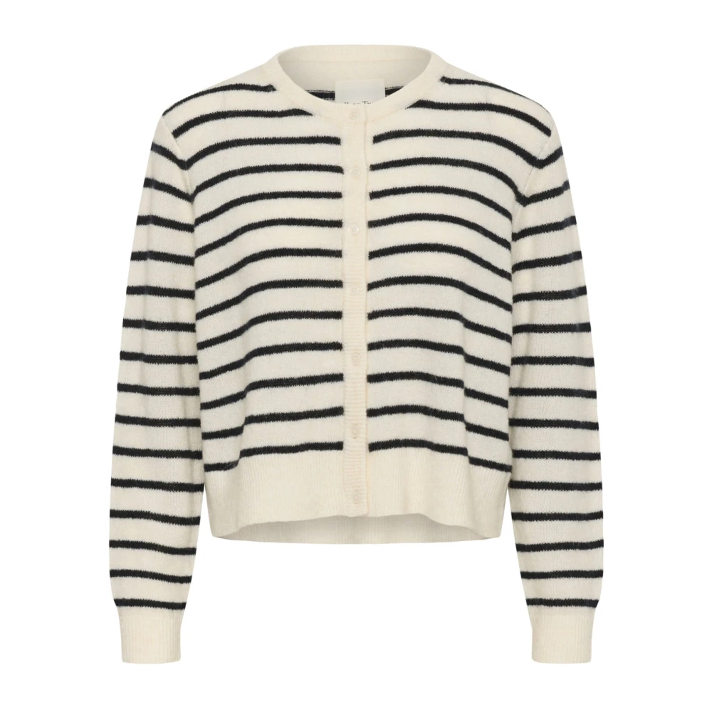 Part Two Women's Beige Cardigans, Xs, Striped Cardigan Eggnog/Navy