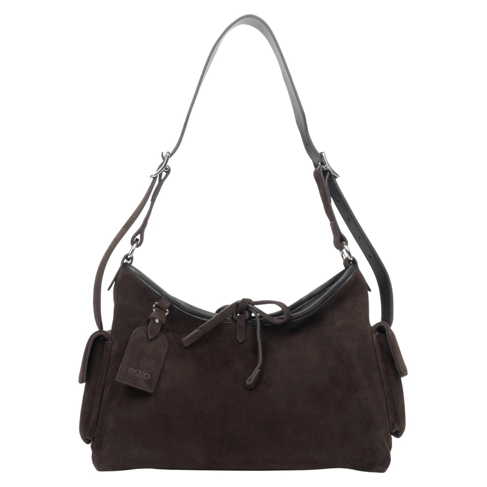Estro Women's Brown Soft Genuine Velour Shoulder Bag