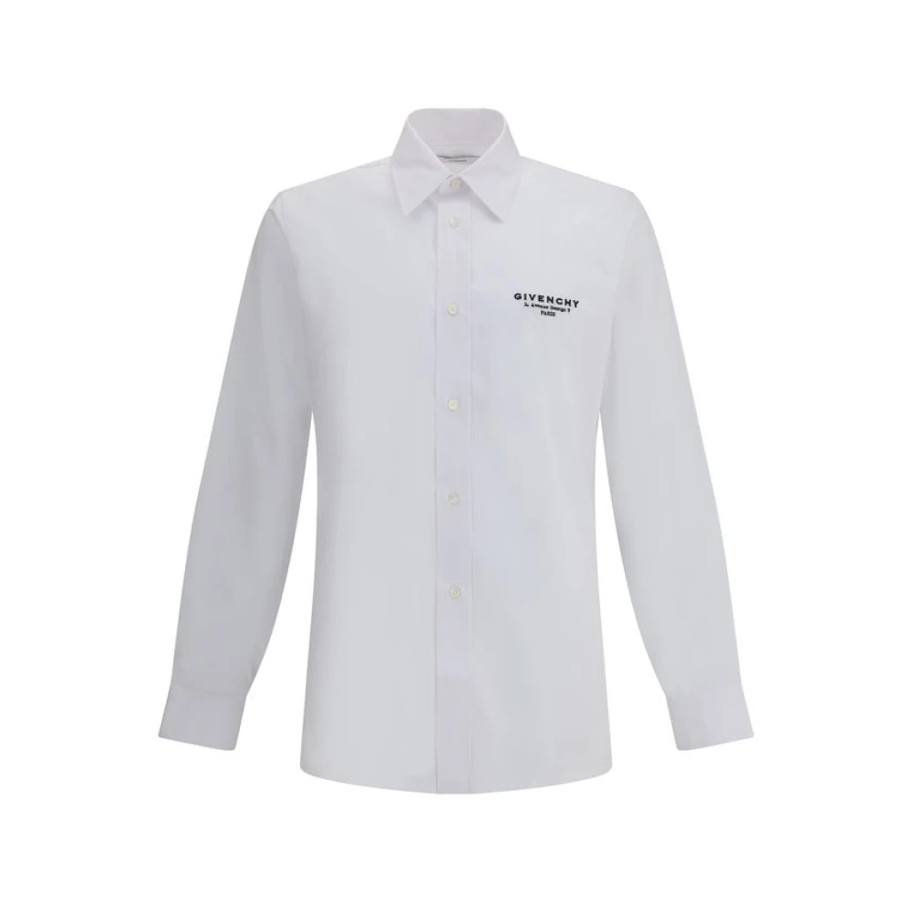 Givenchy Men's White Formal Shirts, M, Logoed Cotton Shirt With Contrasting Stitched Logo