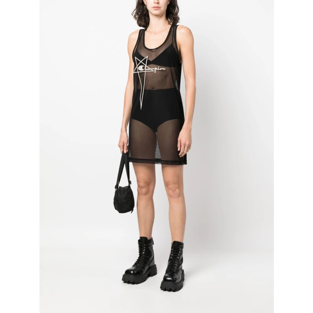 Rick Owens Champions Zwarte Doorschijnende Mouwloze Jurk Black Dames