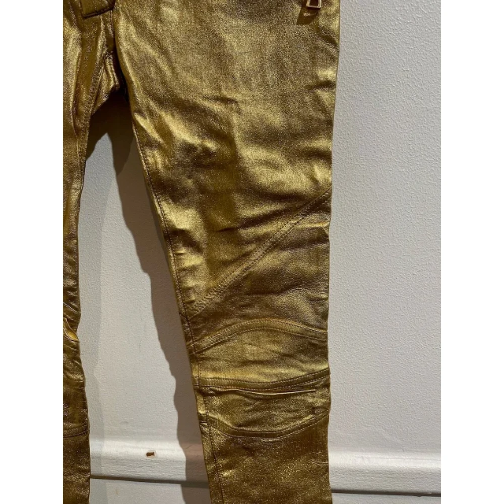 Balmain Pre-owned Leather jeans Yellow Dames