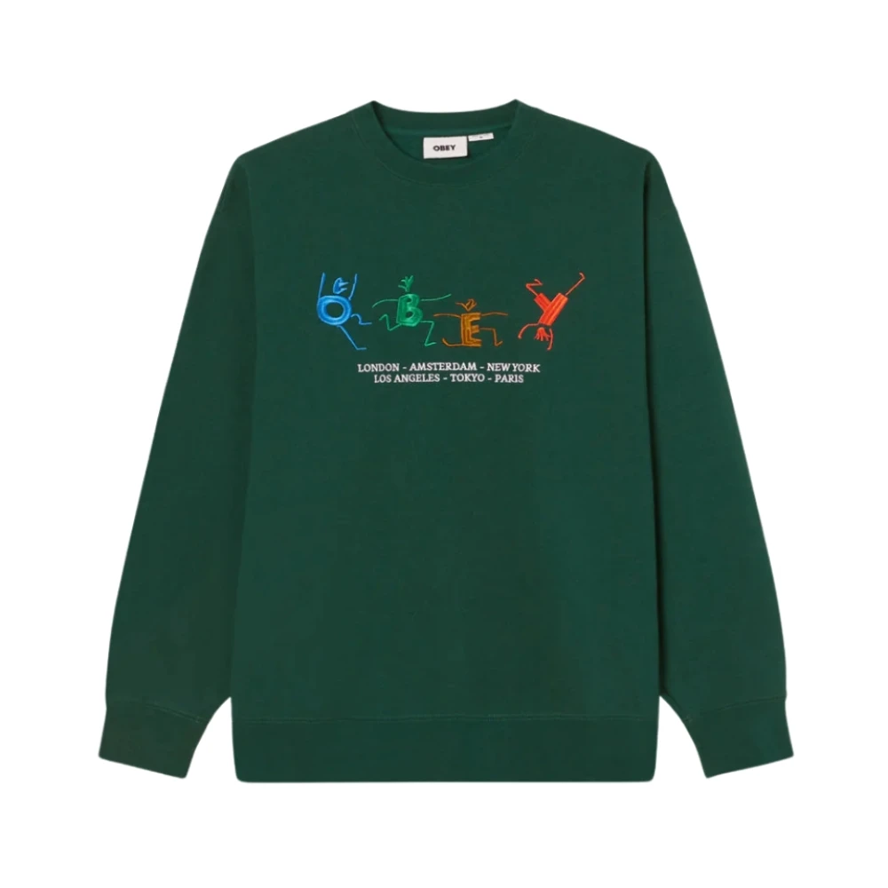 Obey People Crew Fleece Sweater Green Heren