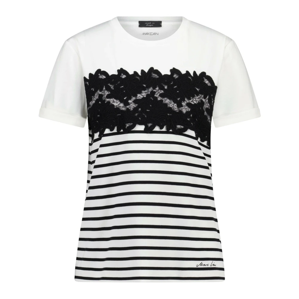 Marc Cain Gestreept kanten T-shirt Comfortabele katoen White Dames