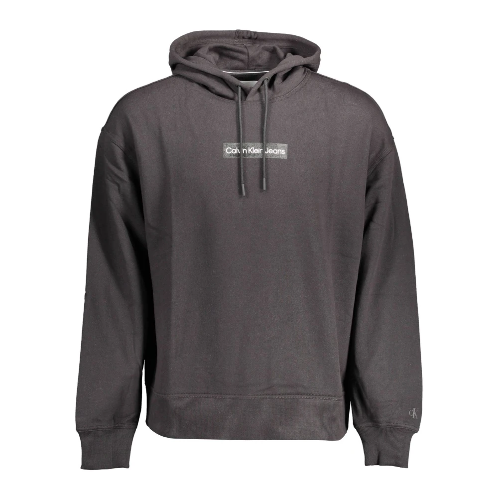 Calvin Klein Men's Black Hoodie With Print And Contrast Details