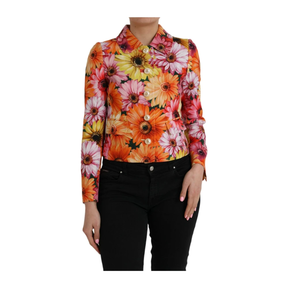 Dolce & Gabbana Women's Multicolor Floral Print Cropped Blazer With Button Embellishments - Light Jackets - 2XS - Jackets