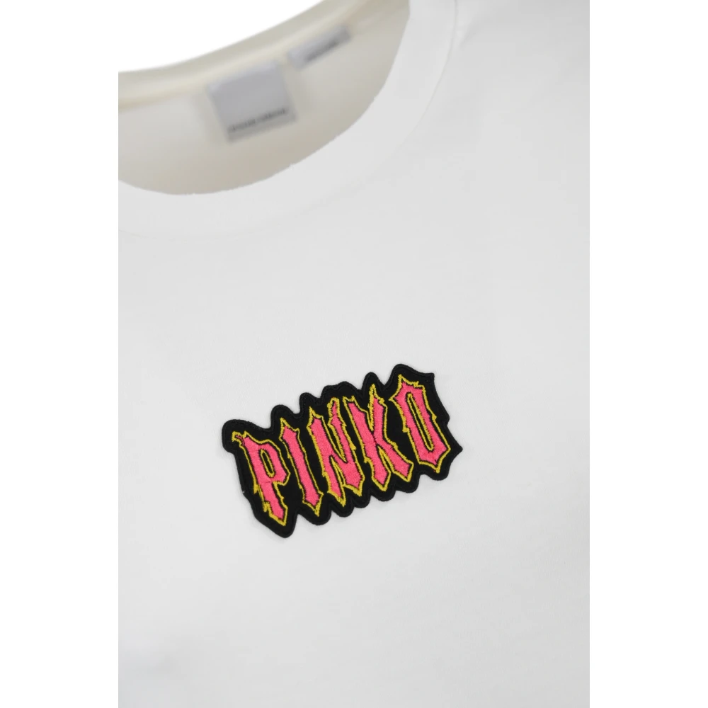 pinko Katoenen T-shirt met Logo Borduurwerk White Dames