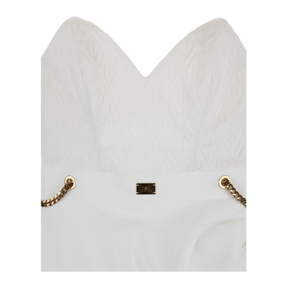 Elisabetta Franchi Korte Gedrapeerde Jurk met Gouden Kettingen White Dames