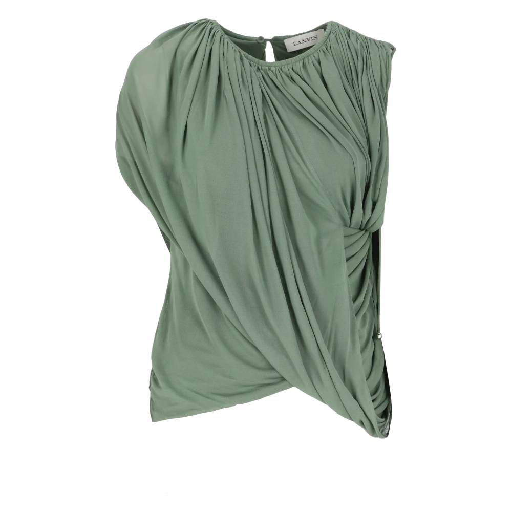 Lanvin Groene Zijden Viscose Top met Drape Green Dames