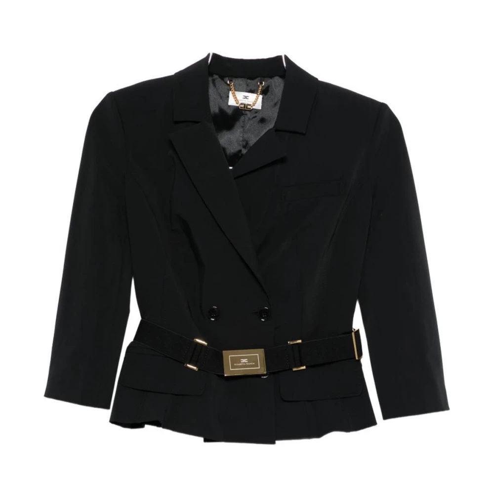 Elisabetta Franchi Women's Black Blazers, M, Double-Breasted Belted Blazer