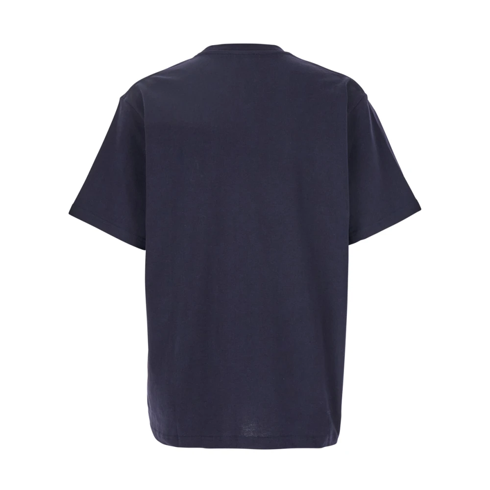 JW Anderson Blauw Logo Geborduurd Crewneck T-Shirt Blue Heren