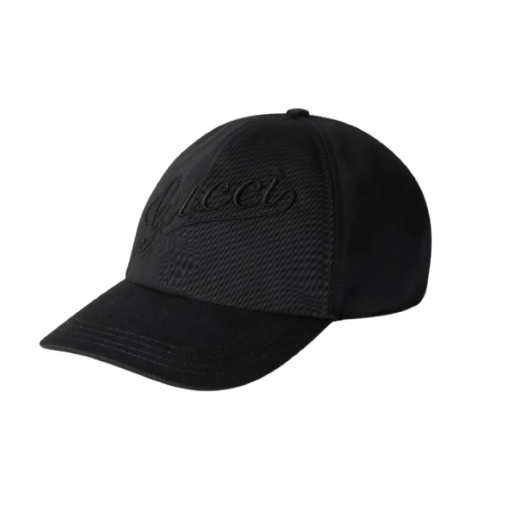 Gucci Zwarte Geborduurde Logo Katoenen Hoed Black Dames