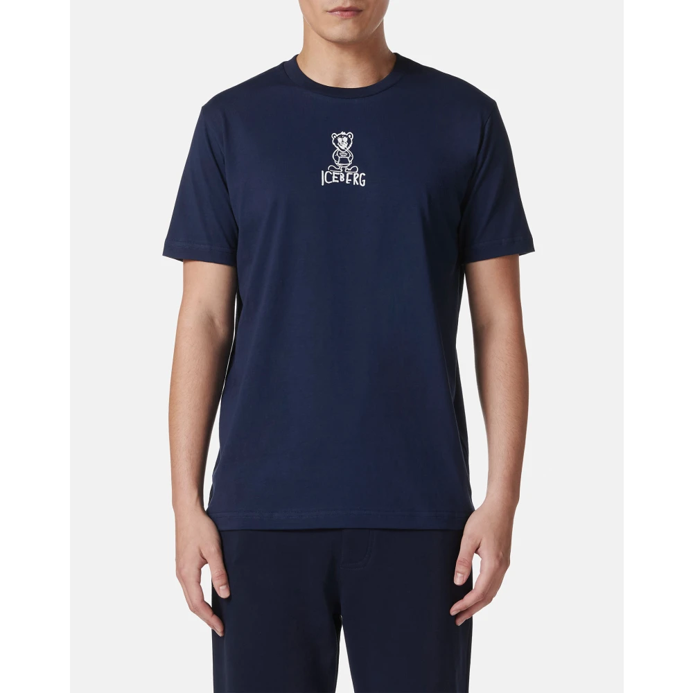 Iceberg Blauw slim fit katoenen T-shirt met beerprint Blue Heren