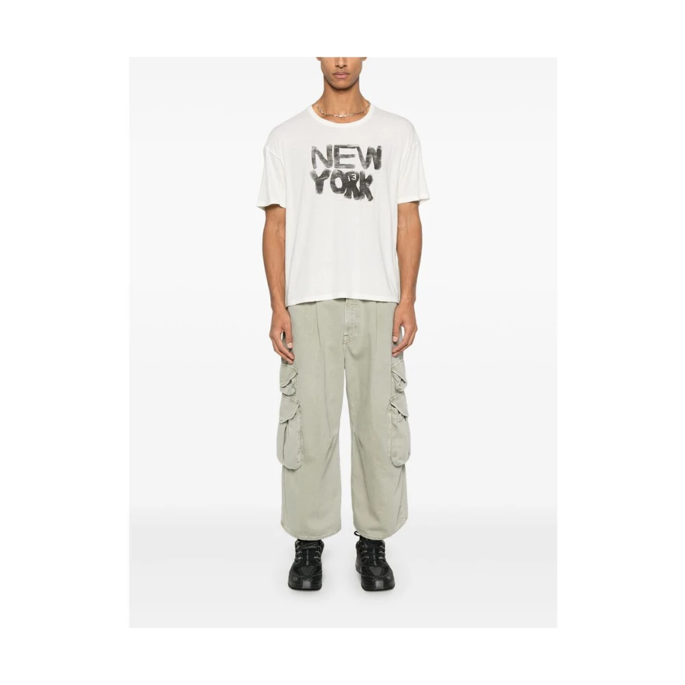 R13 Witte Crew Neck Drop Shoulder T-shirt White Heren