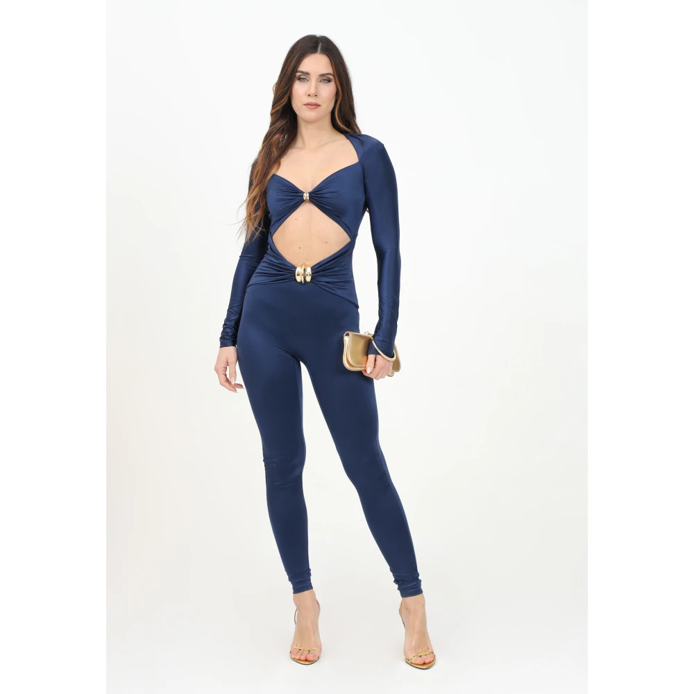 Elisabetta Franchi Blauwe Elegant Jumpsuit met Draperie Blue Dames